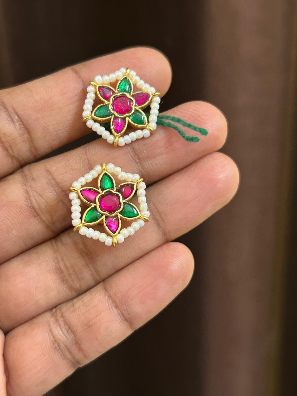 Jadau Kundan Hexagonal Stud Earrings