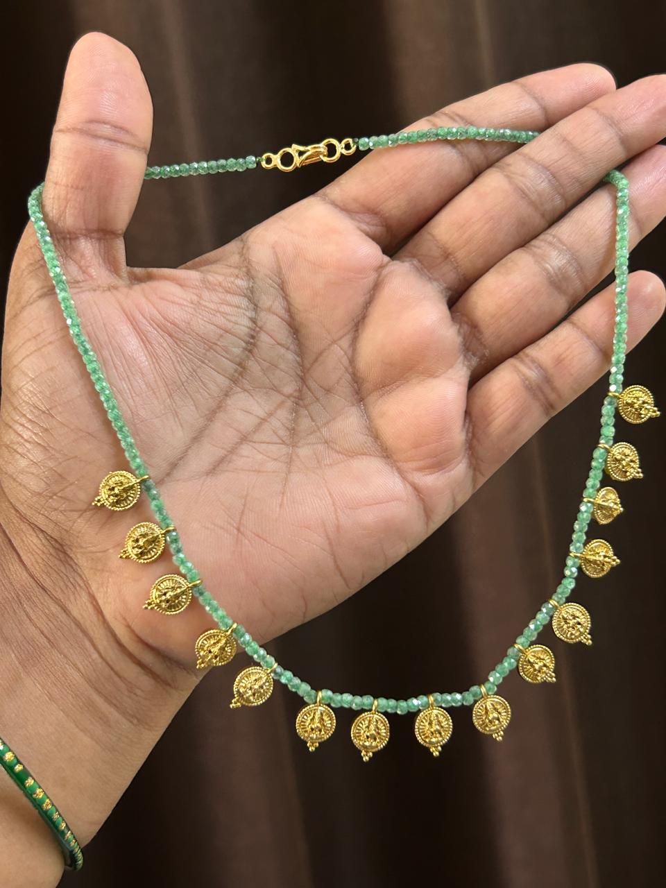 Emerald Bead Coin Necklace