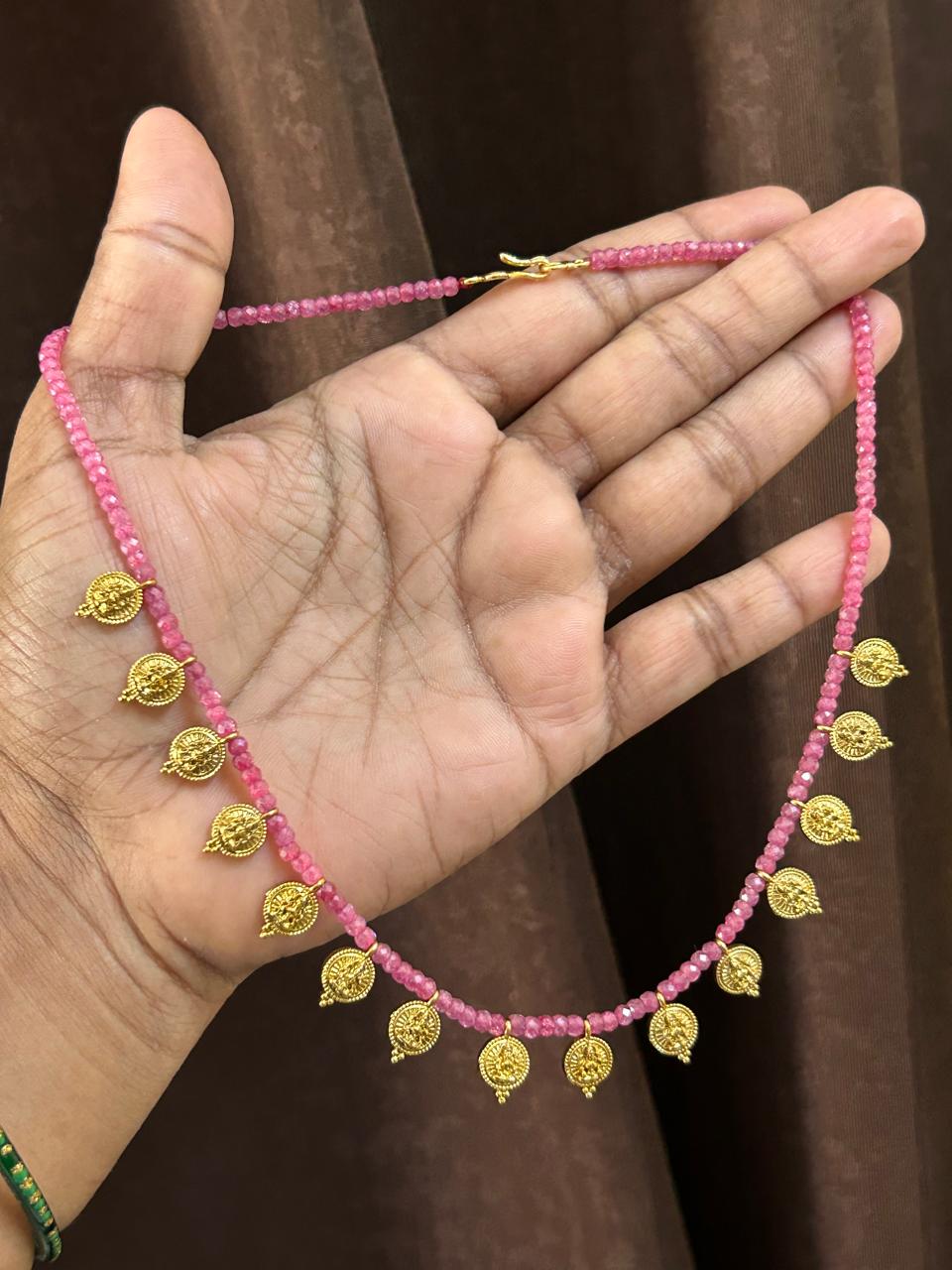 Emerald Bead Coin Necklace
