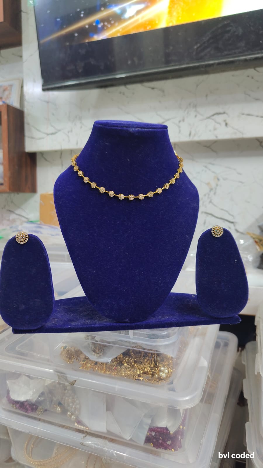 Gold-Plated Floral American Diamond Necklace Set with Matching Stud Earrings