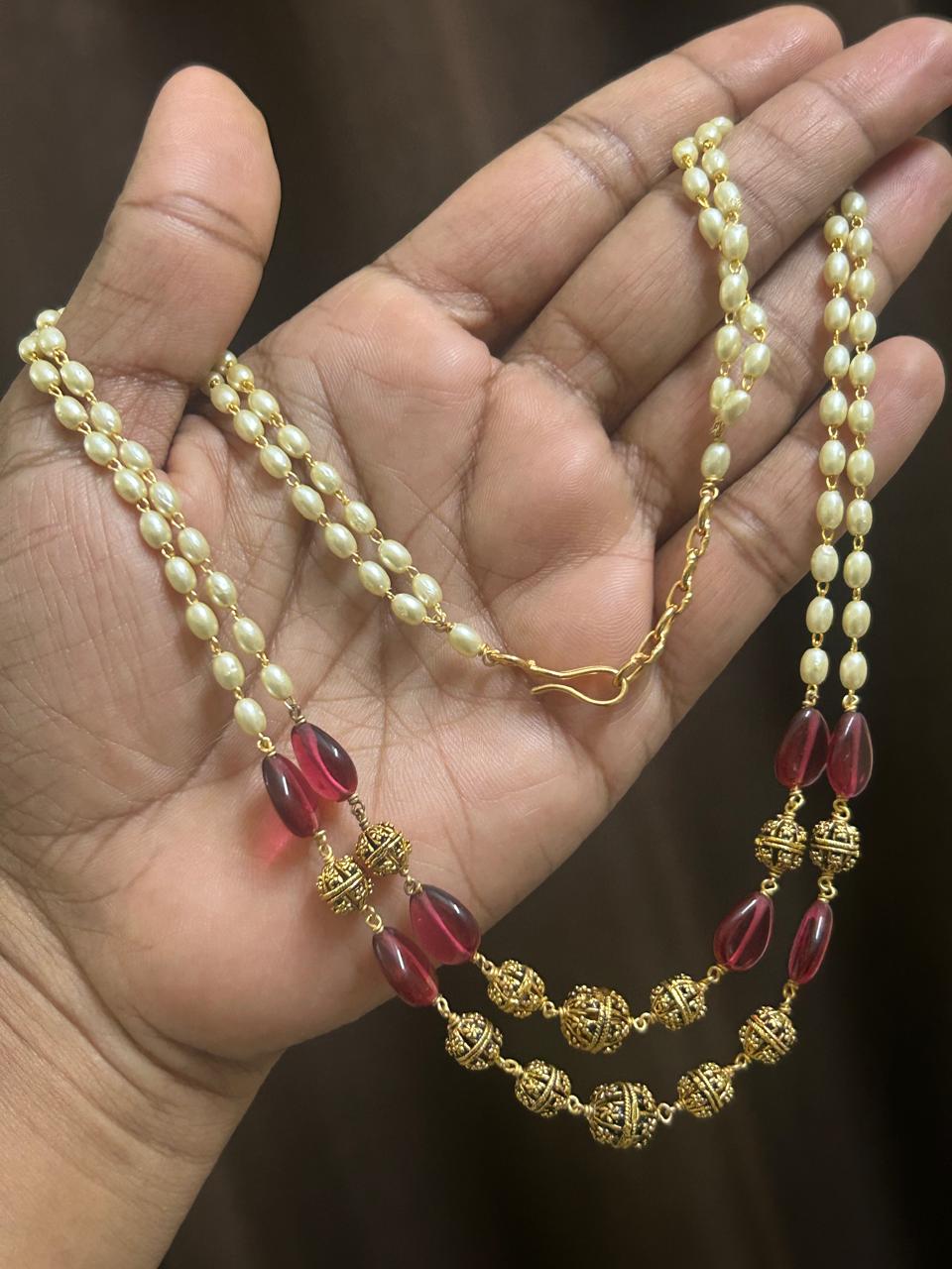 Double-Layer Muthu Kempu Mala (Handmade)