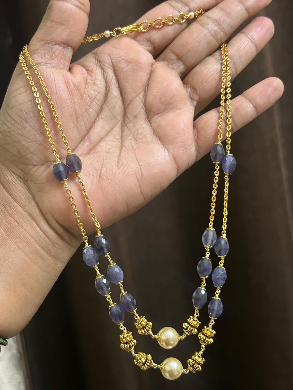 Grey-Blue Monalisa Bead Layered Chain