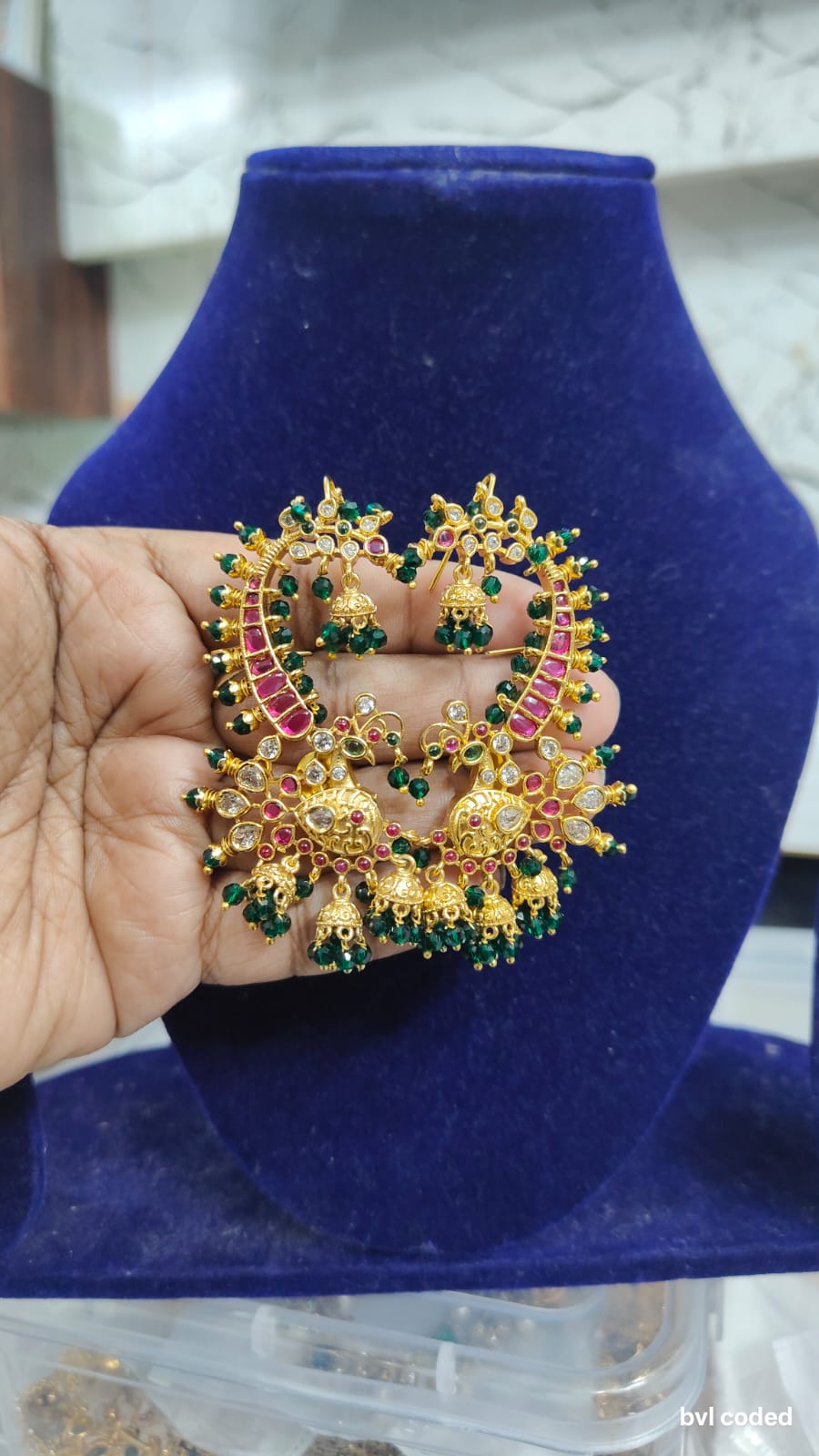 Peacock Ear Cuffs with Jhumkas